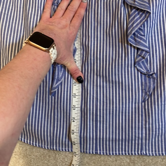 Mossimo Blue & White Striped Ruffle Keyhole Cotton Shirt Medium - Picture 12 of 13